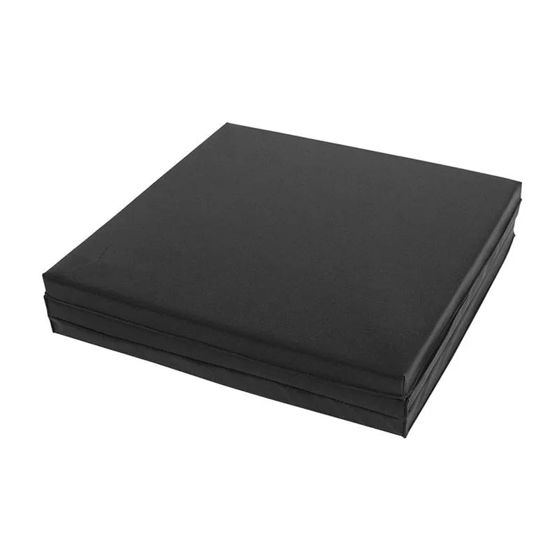 Tri fold sports gym mat in black, 180x60x4cm PU soft sponge, folded and laid flat on floor