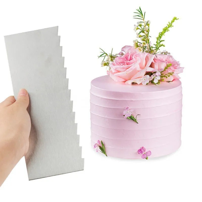 Stainless steel cake scraper with polygon pattern design for cake decorating