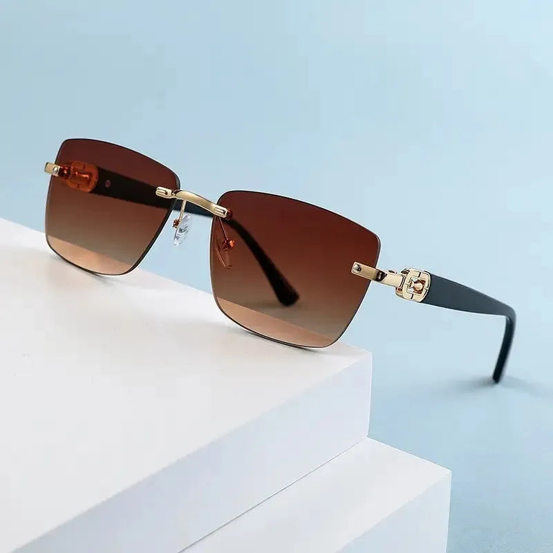 New frameless sunglasses for men with metal frame and colored lenses, suitable for driving and outdoor sports