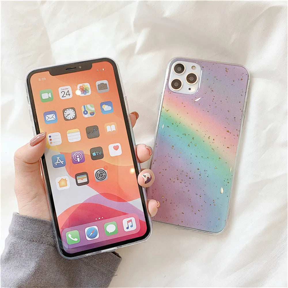 Rainbow gradient striped TPU phone case for iPhone with Japanese-Korean style design
