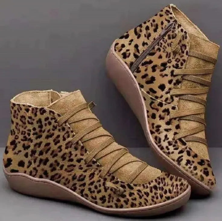 Women's flat casual booties with wedge heel and round toe in multiple colour options