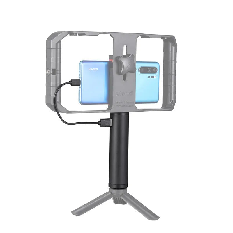 Black aluminium alloy handle-shaped power bank with 6800mAh capacity, shown next to a mobile phone.