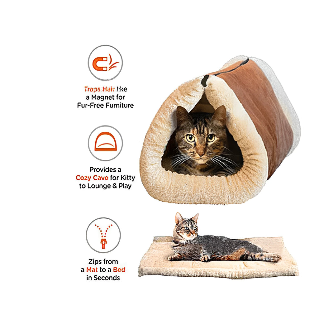 Brown cat tunnel with suede and plush fabric, 90x57cm, featuring built-in ringing paper for rustling sound