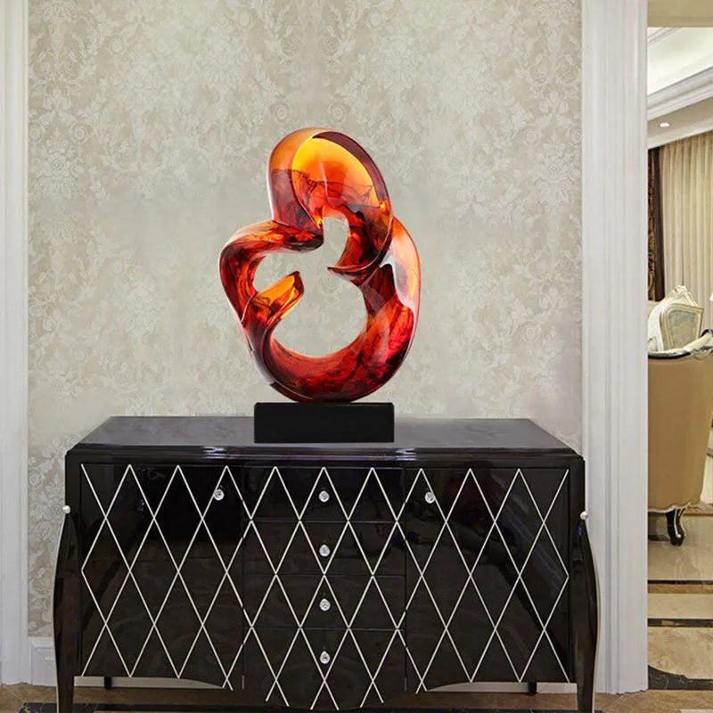 Transparent resin craft ornament in modern minimalist style available in blue or orange red colour