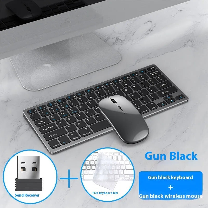 Ultra-thin wireless keyboard and mouse suit in Black, Gun Colour, or Silver with receiver and protective cover