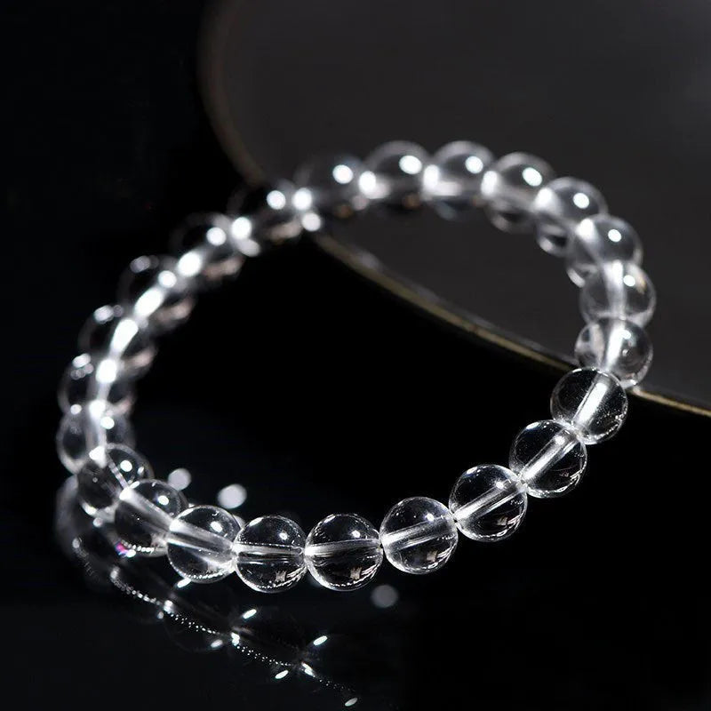 Natural Donghai old mine white crystal bracelet with round beads in a geometric single circle design.