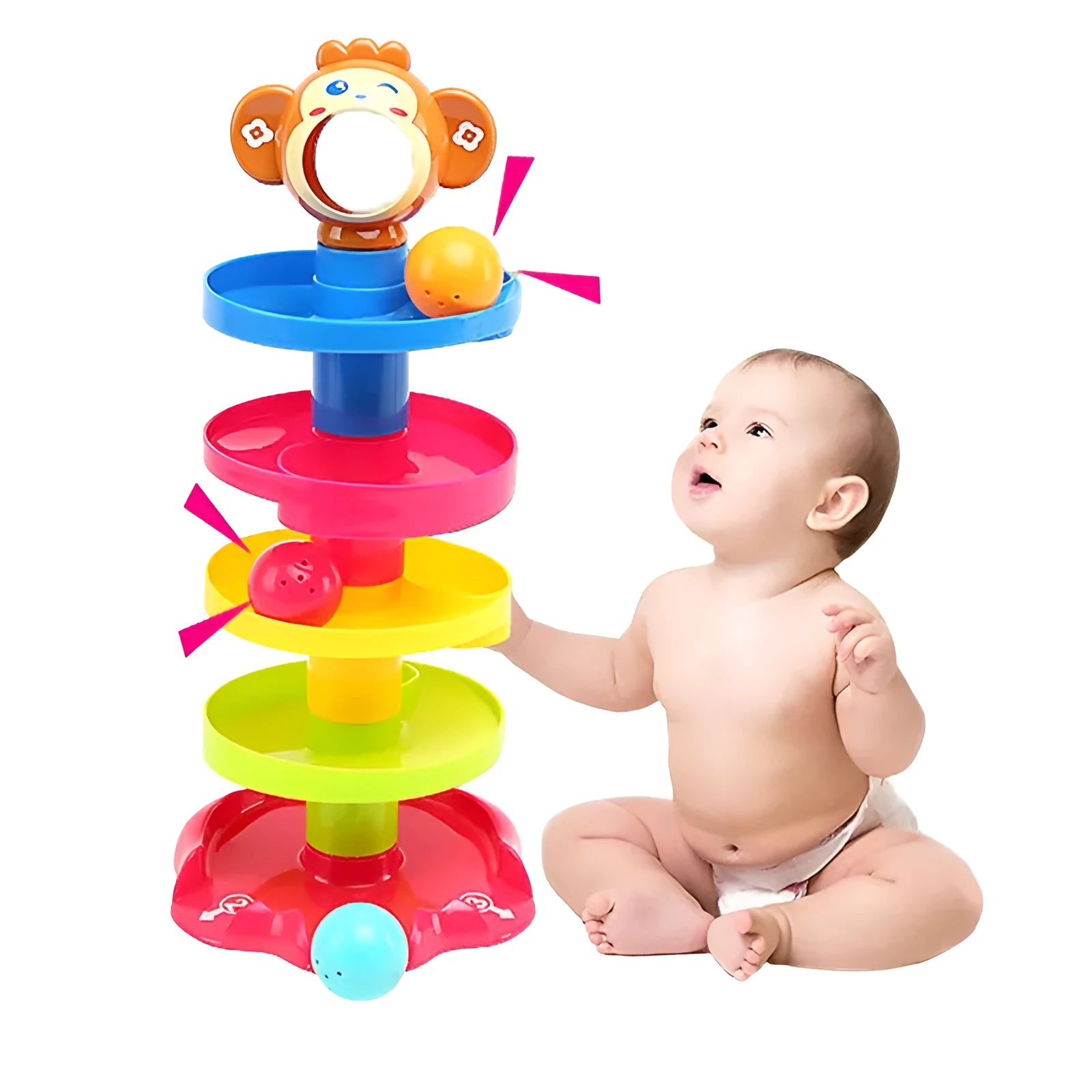 Puzzle rolling ball music toy for babies 0-1 year, stacked design, colour as shown, 17x18x40.5cm