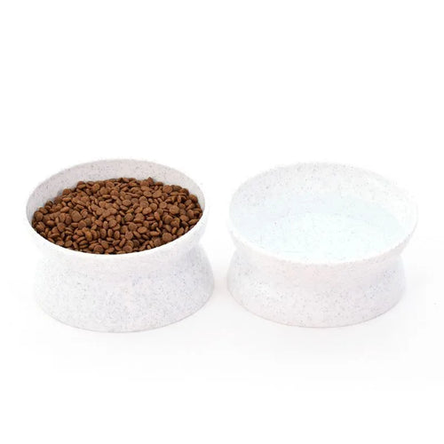 Grey elevated cat bowl with pedestal design, oval shape, on a light background