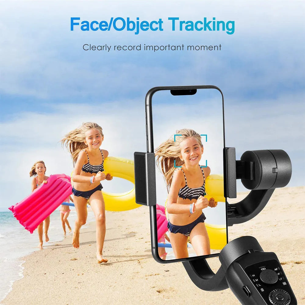 Black three-axis handheld mobile phone gimbal stabilizer with compact design