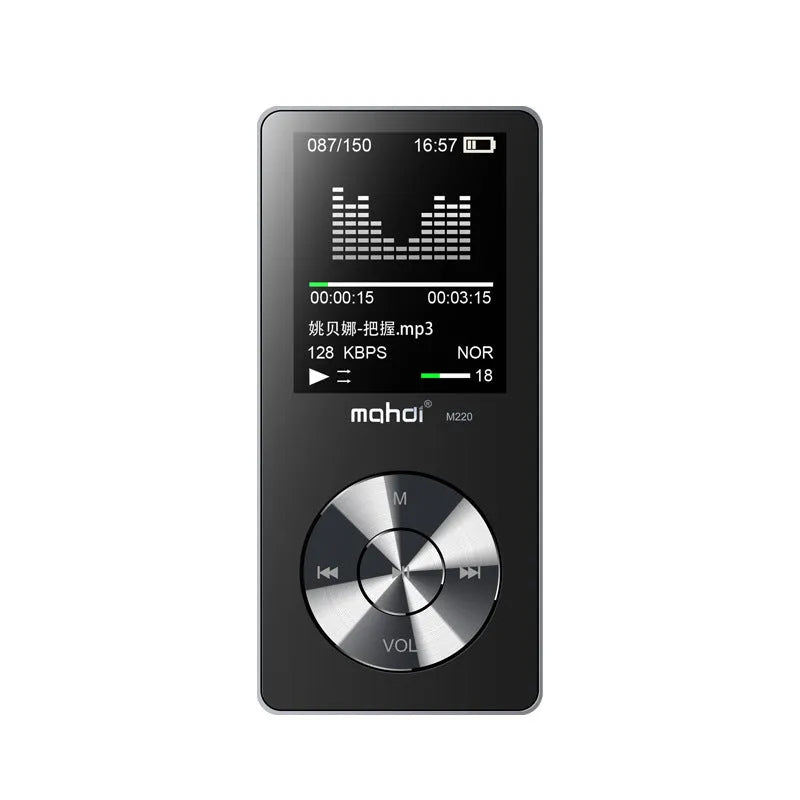 Gold, silver, and black all-metal portable MP3 player with a 1.8-inch screen.
