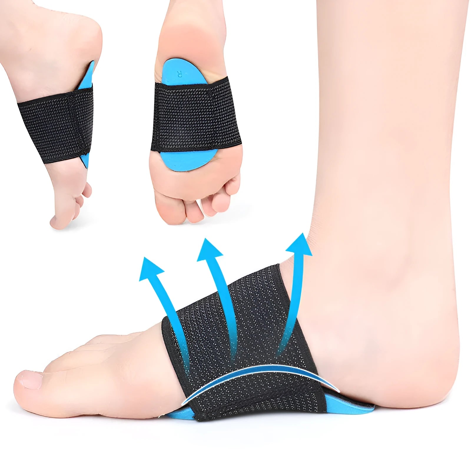 Blue elastic bandage sole foot pad for arch support in adult and children sizes