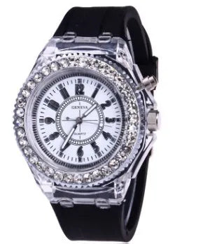 Women's luminous quartz watch with round 43mm alloy case and silicone strap in multiple colours