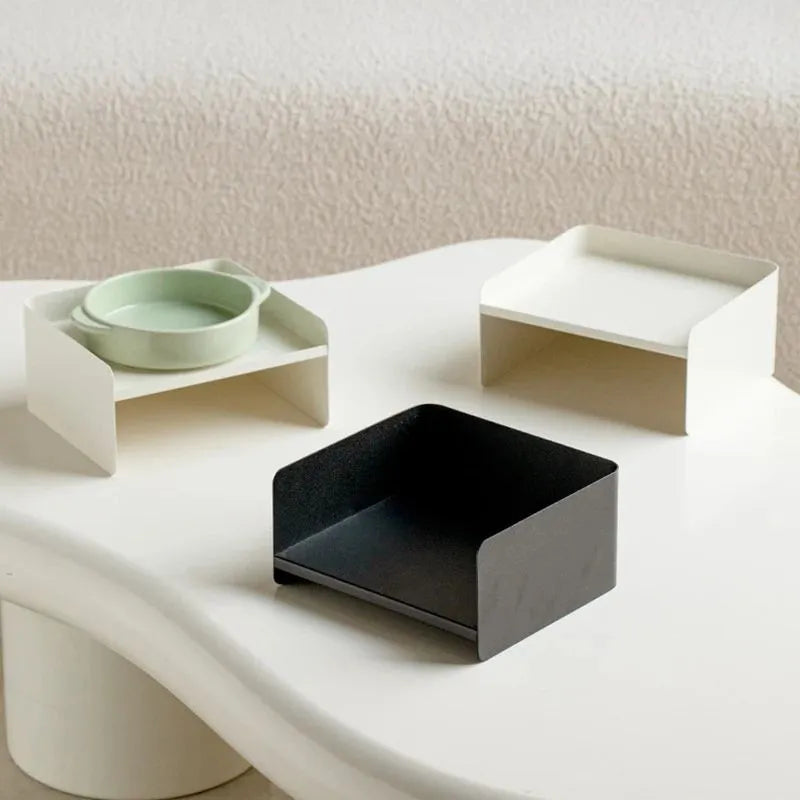 Metal cat bowl with ceramic base and high legs in green colour for cervical spine protection