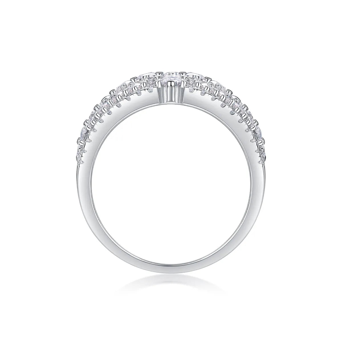 Ballet of Time moissanite wedding ring set in platinum finish with silver band and gift box