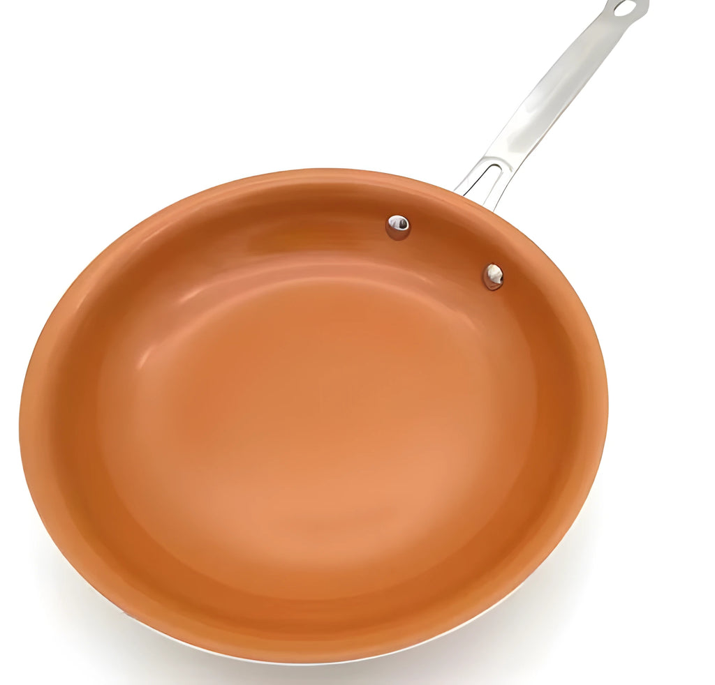 Non-stick copper frying pan set with ceramic coating, 8-inch and 10-inch aluminium pans, induction compatible
