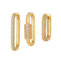 Geometric copper ear clip three-piece set with micro inlaid zircon details in gold or white k colours