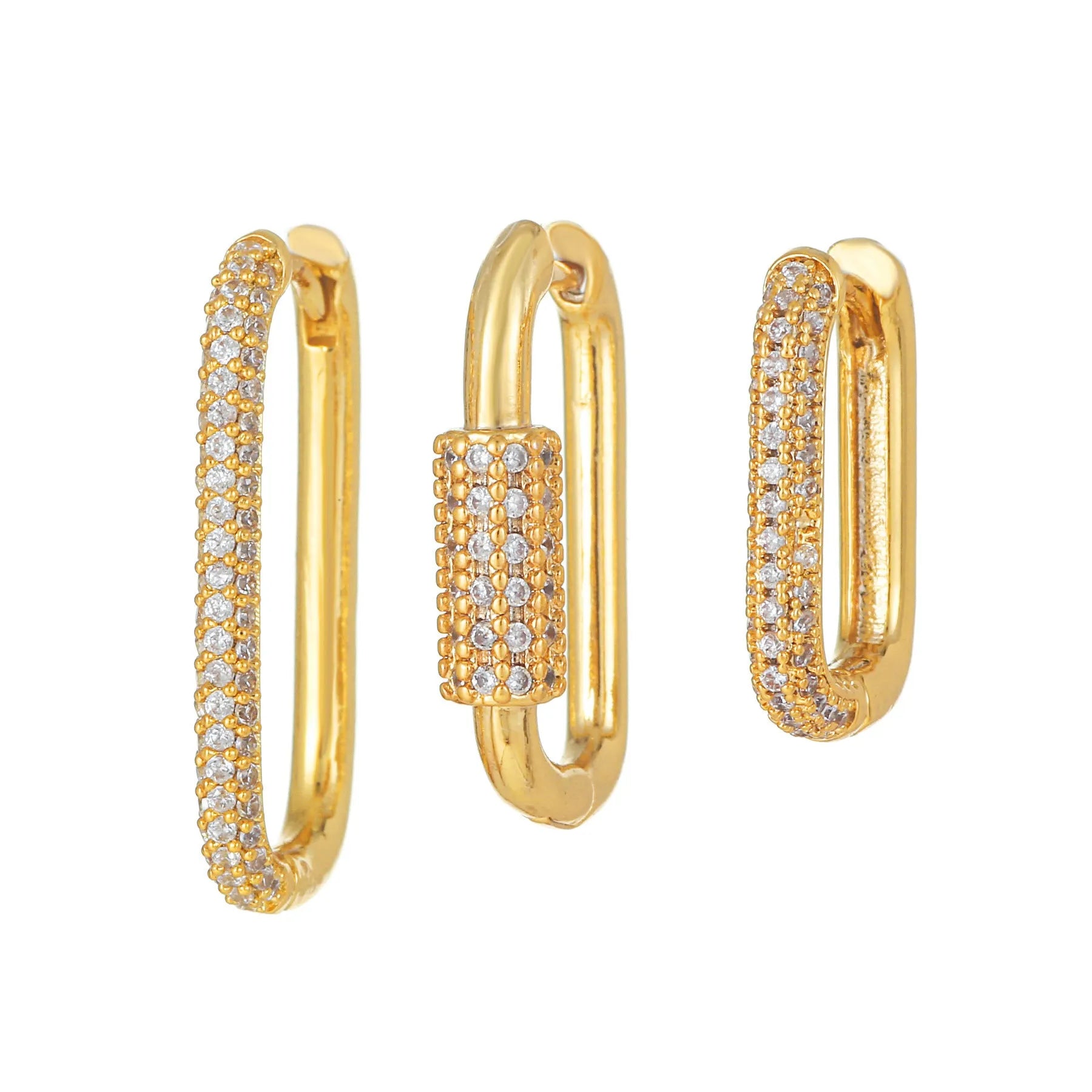 Geometric copper ear clip three-piece set with micro inlaid zircon details in gold or white k colours