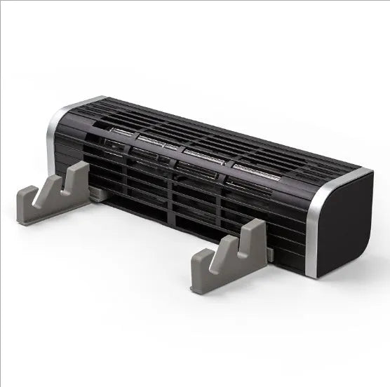 Black notebook cooling pad with USB cable and optional support stand angled for laptop use.