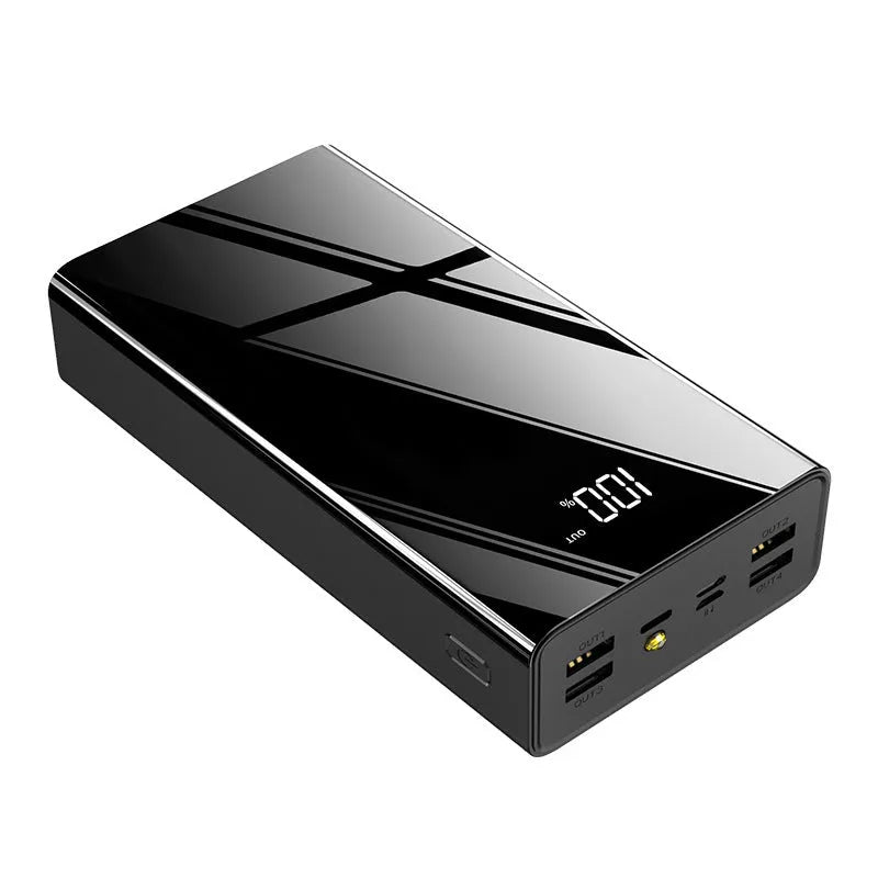Large 40000mAh capacity power bank with LCD display in red and black plastic case