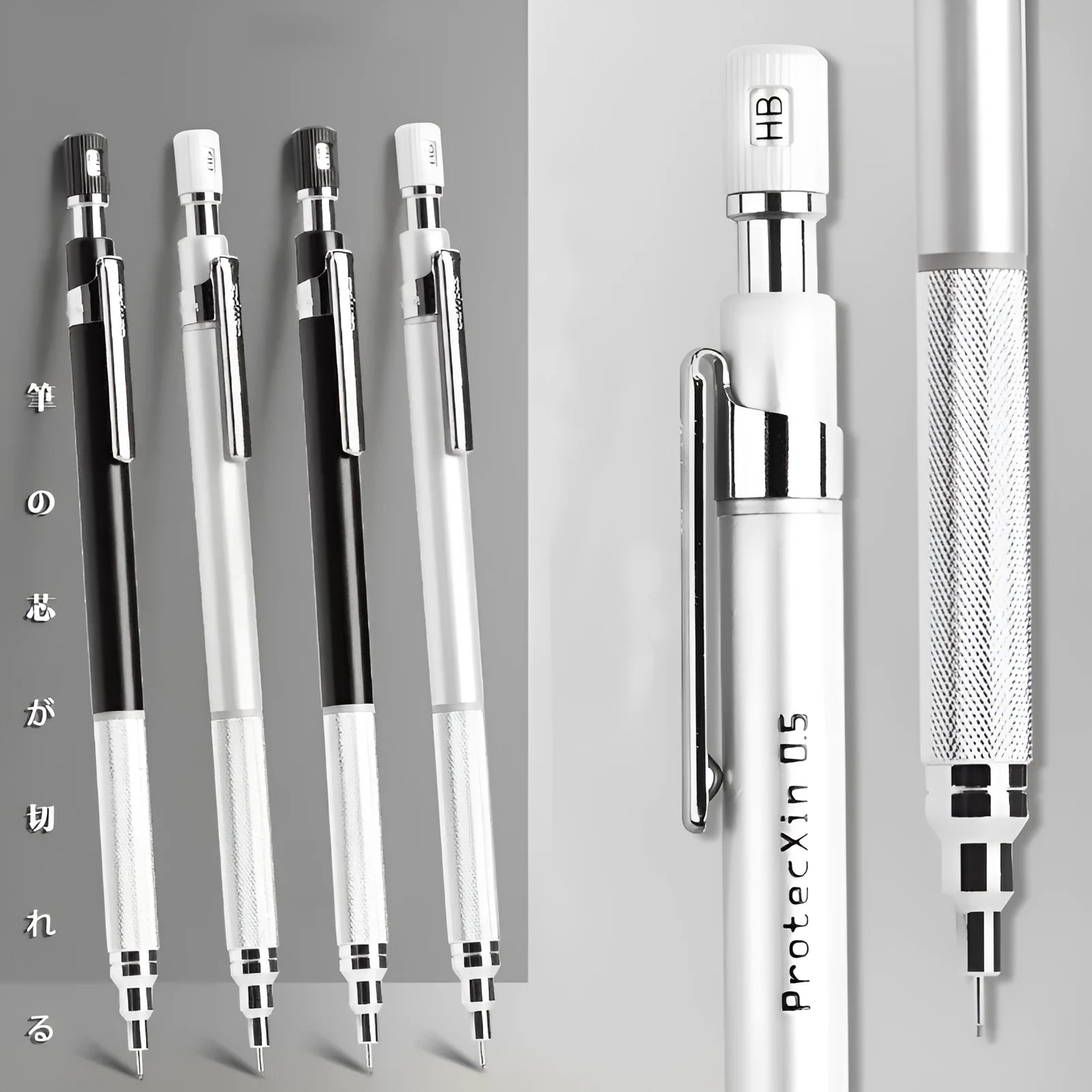 Mechanical pencil with low centre of gravity design, 0.5mm HB refill, available in black colour