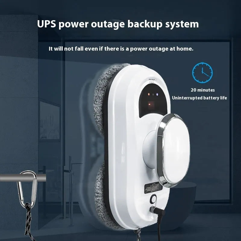 White automatic window cleaning robot with remote control and accessories including safety rope adapter