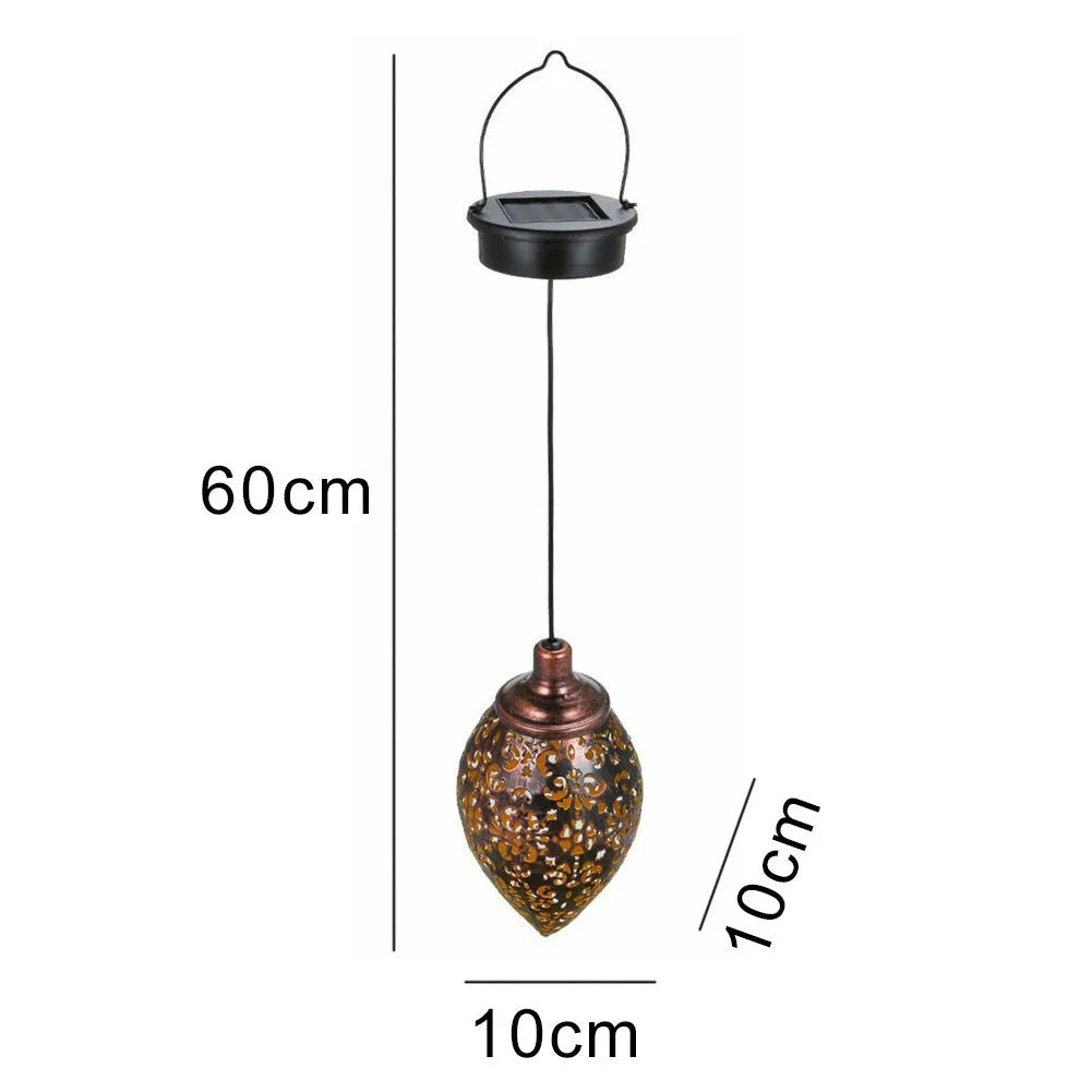 Outdoor waterproof solar hollow lamp made of iron with polysilicon solar panel, 10x10x60cm, warm white light