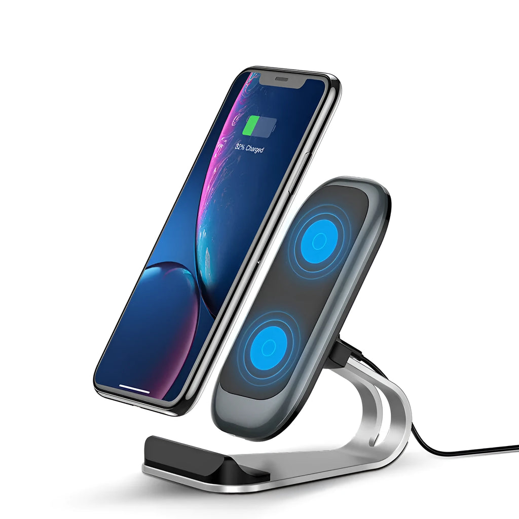 Wireless charger pad for mobile phones with LED indicator in black colour, Type-C interface
