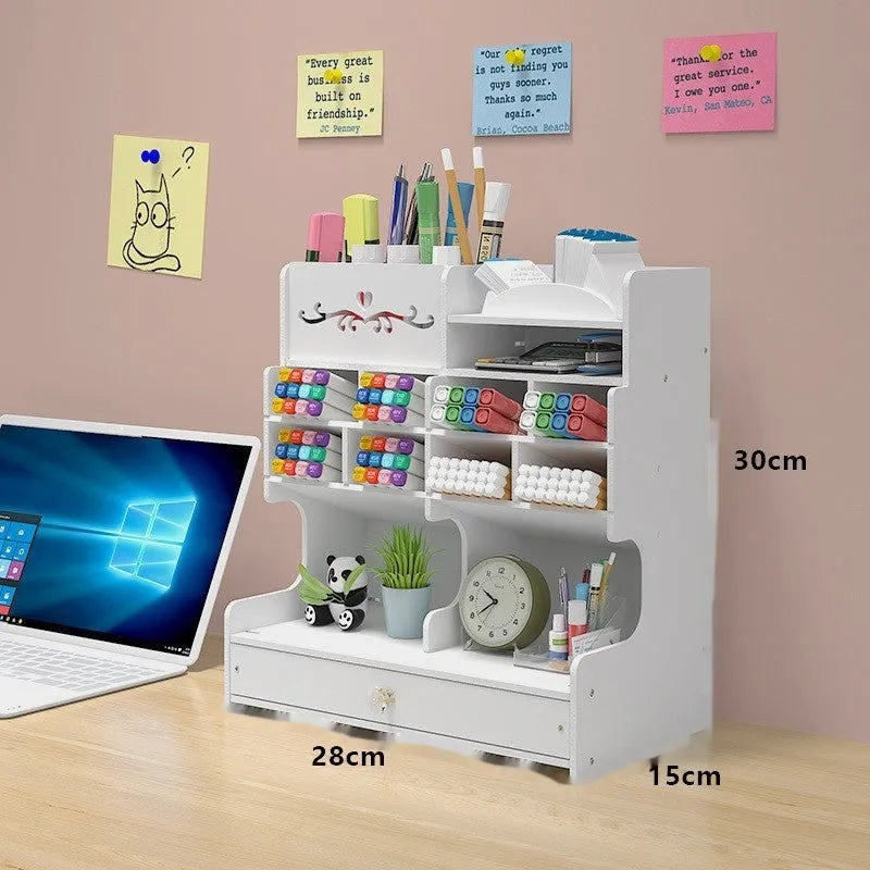 Plastic oblique insertion pen holder storage box showing multiple grid compartments for organised stationery storage