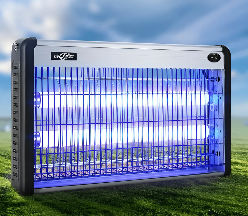 Electric mosquito killing lamp with ultraviolet light tubes and metal grid for indoor insect control