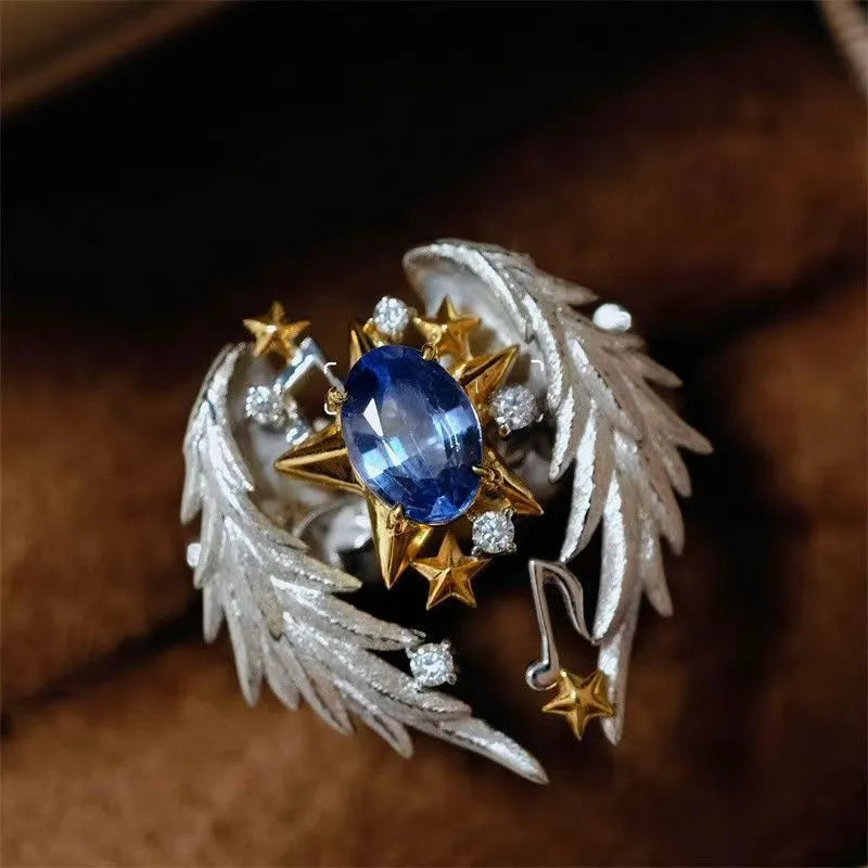 Angel Wings adjustable open mouth ring with geometry shape in alloy material