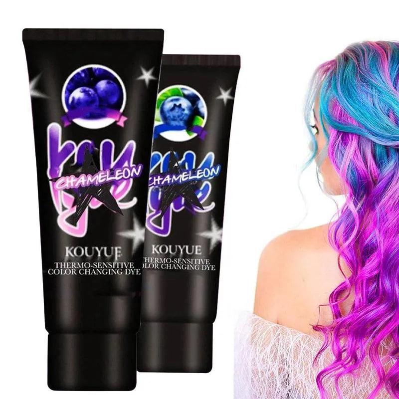 Thermochromic colour change hair dye cream in 60ml jar showing heat-activated transition effects