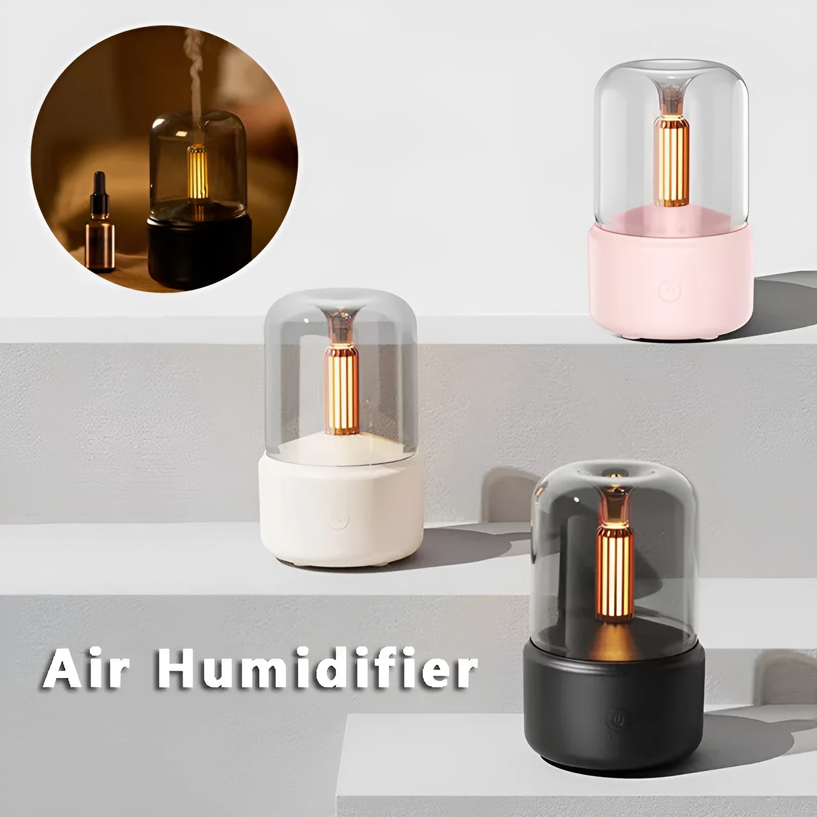 Beige candlelight aroma diffuser with LED night light and 120ml USB humidifier