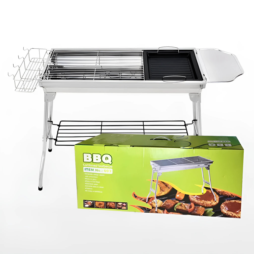 Stainless steel portable folding barbecue oven with 73 cm width for outdoor cooking