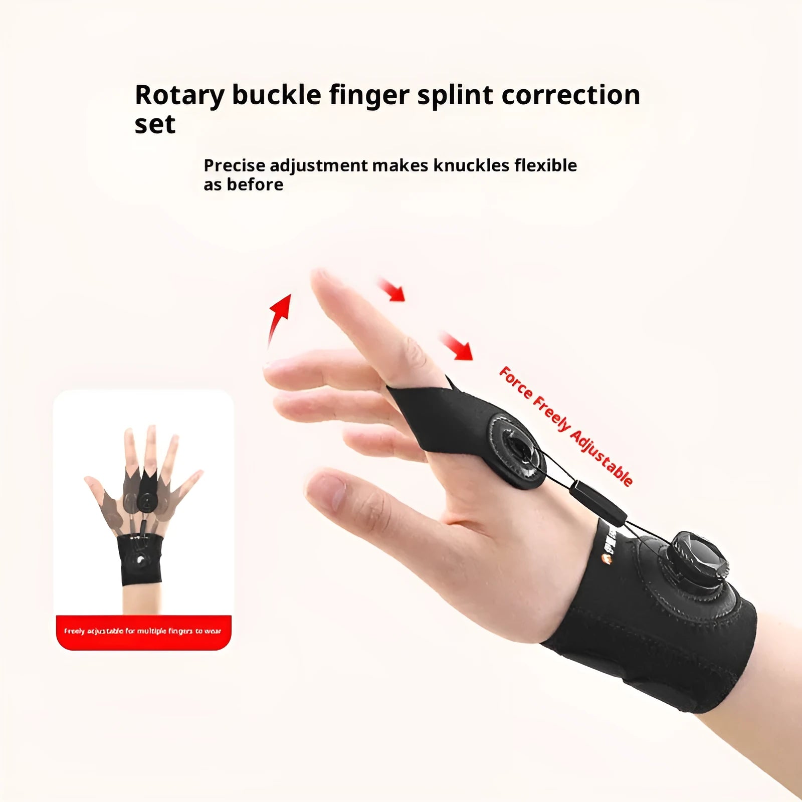 Rotating trigger finger corrector for adult left or right hand, five-finger universal design, S and M sizes