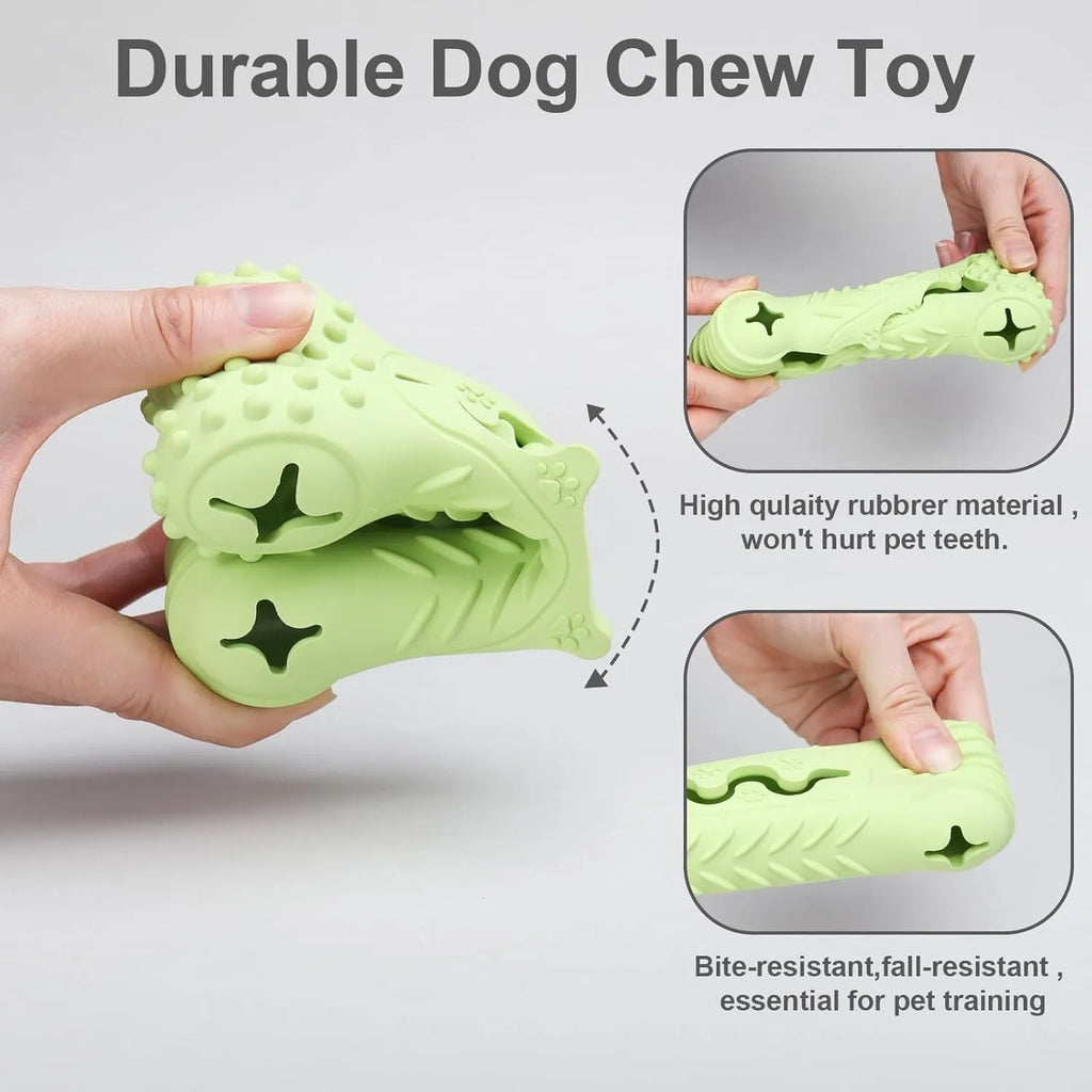 Blue green orange natural rubber bone-shaped dog chew toy for aggressive chewers with textured teeth cleaning surface