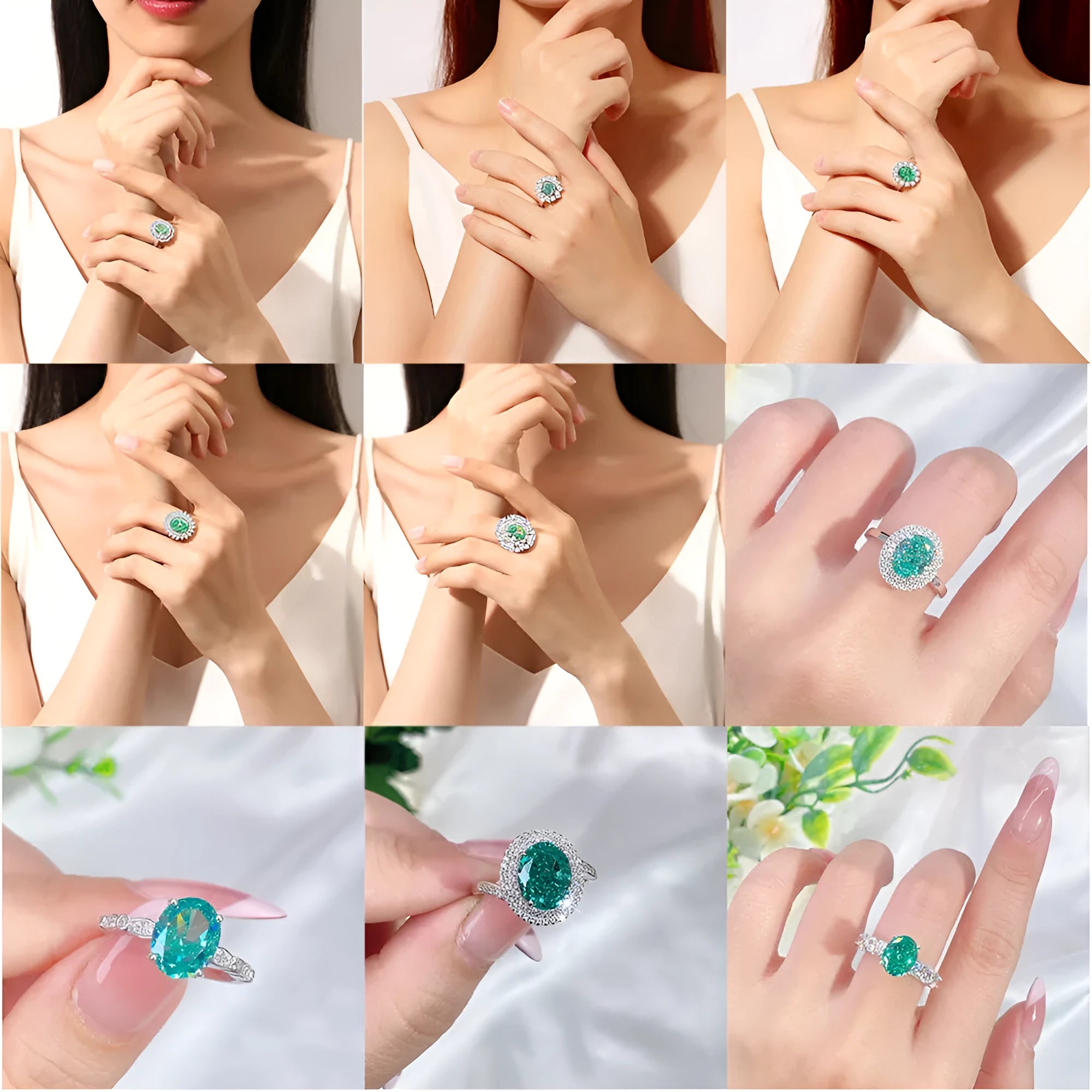S925 silver emerald ring for women with a geometric design and an inlaid high carbon diamond centre stone.
