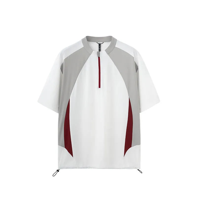 Men's lightweight polyester top in solid colour with stitching detail, available in black or beige