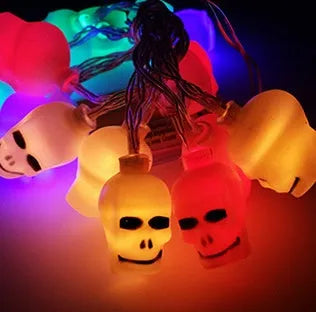 Halloween LED string lights with pumpkin, ghost and bat pendants on 1.2 metre white cord