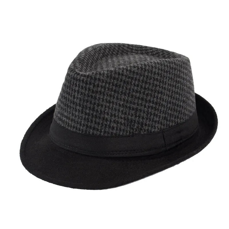 Men's wool blend fedora hat jazz style bowler hat 58cm, black colour, 4.5cm brim