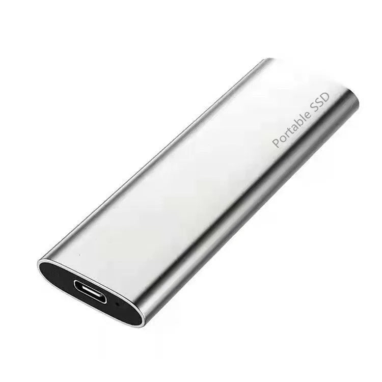 Ultra-thin metal mobile SSD external hard drive showing red colour option with capacity size display