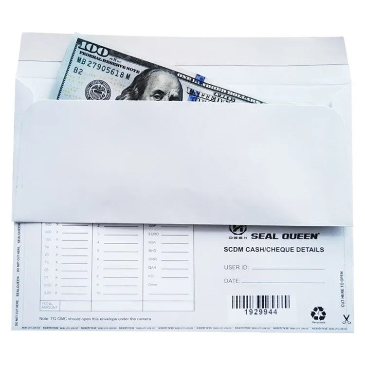 Blue confidential security envelope showing tamper-evident self-adhesive seal and 105x240mm dimensions
