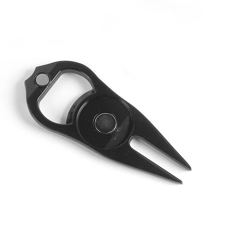 Black zinc alloy golf ball yoke bottle opener tool with ball marking function