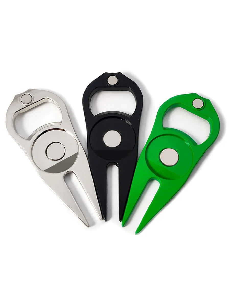 Black zinc alloy golf ball yoke bottle opener tool with ball marking function