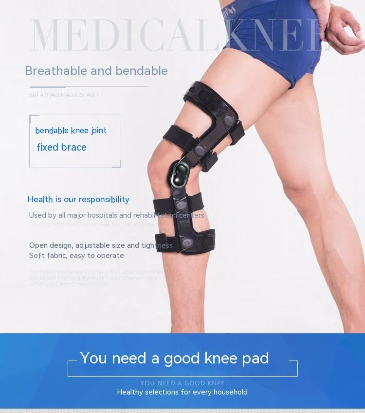 Black anterior ligament knee supporter with iron side stabilisers and sponge padding
