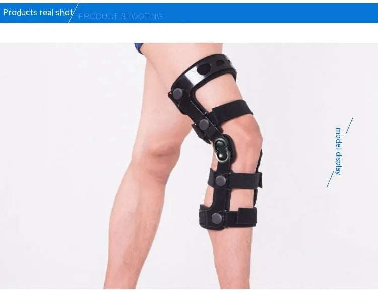 Black anterior ligament knee supporter with iron side stabilisers and sponge padding