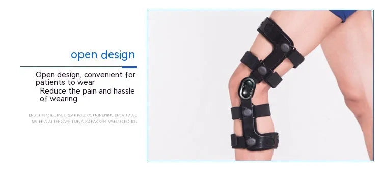 Black anterior ligament knee supporter with iron side stabilisers and sponge padding