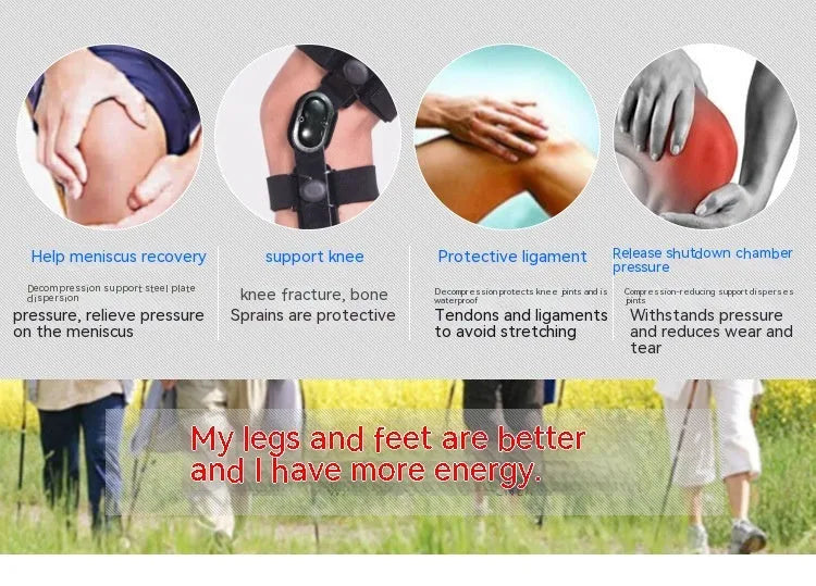 Black anterior ligament knee supporter with iron side stabilisers and sponge padding
