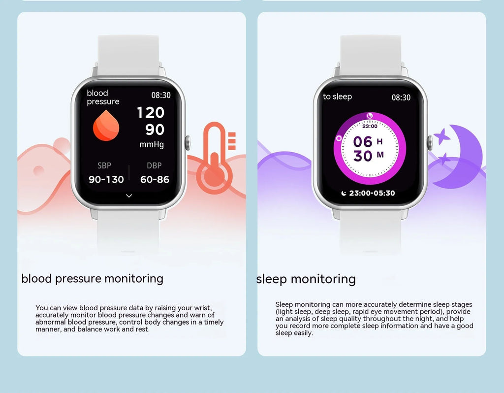 Bluetooth smart watch with heart rate monitoring display showing on TFT touch screen