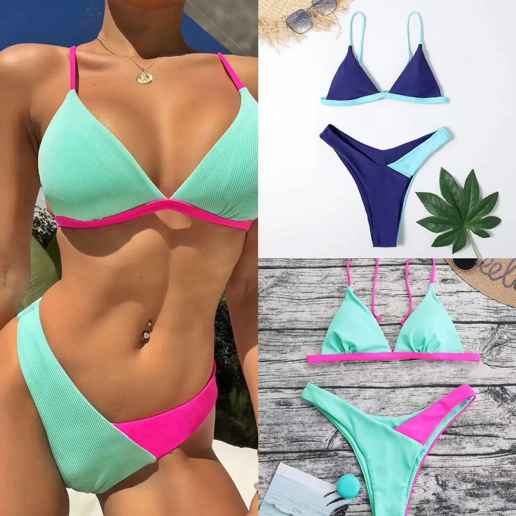 Women's European style nylon bikini set in Pattern 1 and Pattern 2 designs
