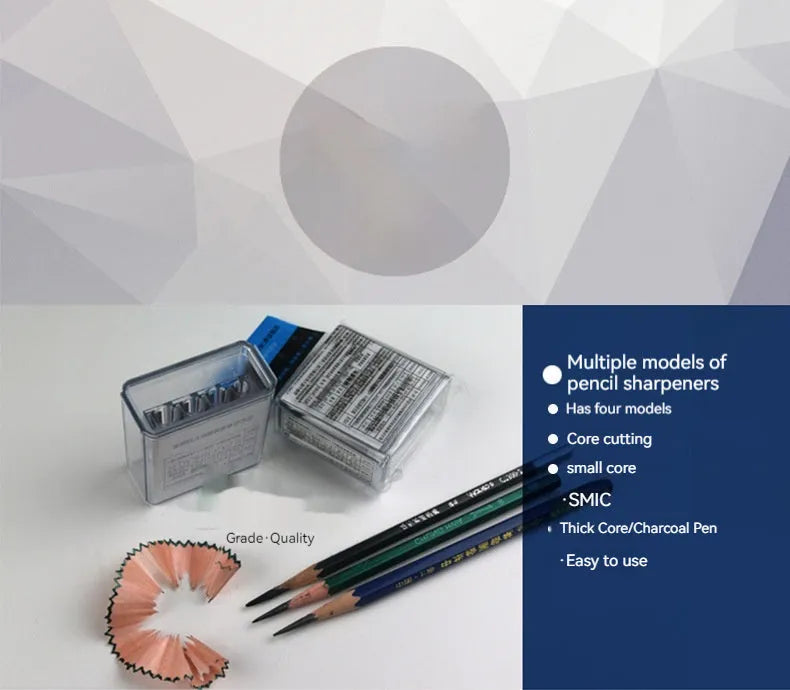Geometric four-hole pencil sharpener with replaceable blades and screwdriver for creative art use